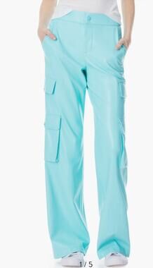 Alice + Olivia Hayes Vegas Leather Aqua Cargo Wide Leg Pants - 0